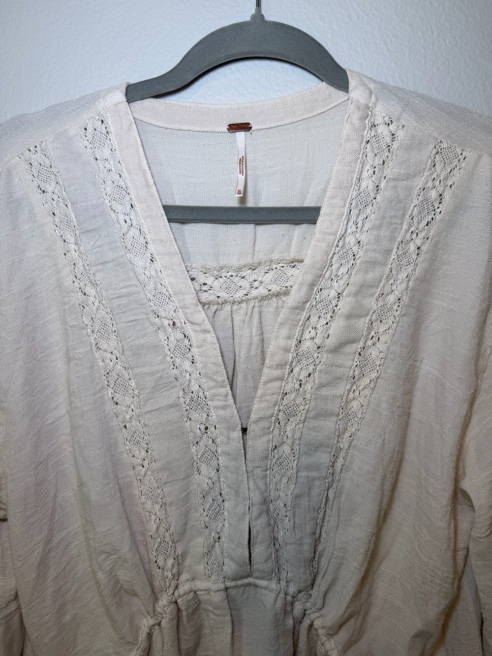 Free People Cream Peasant Cottage Core Dress with Lace Size XL - Picture 2 of 6